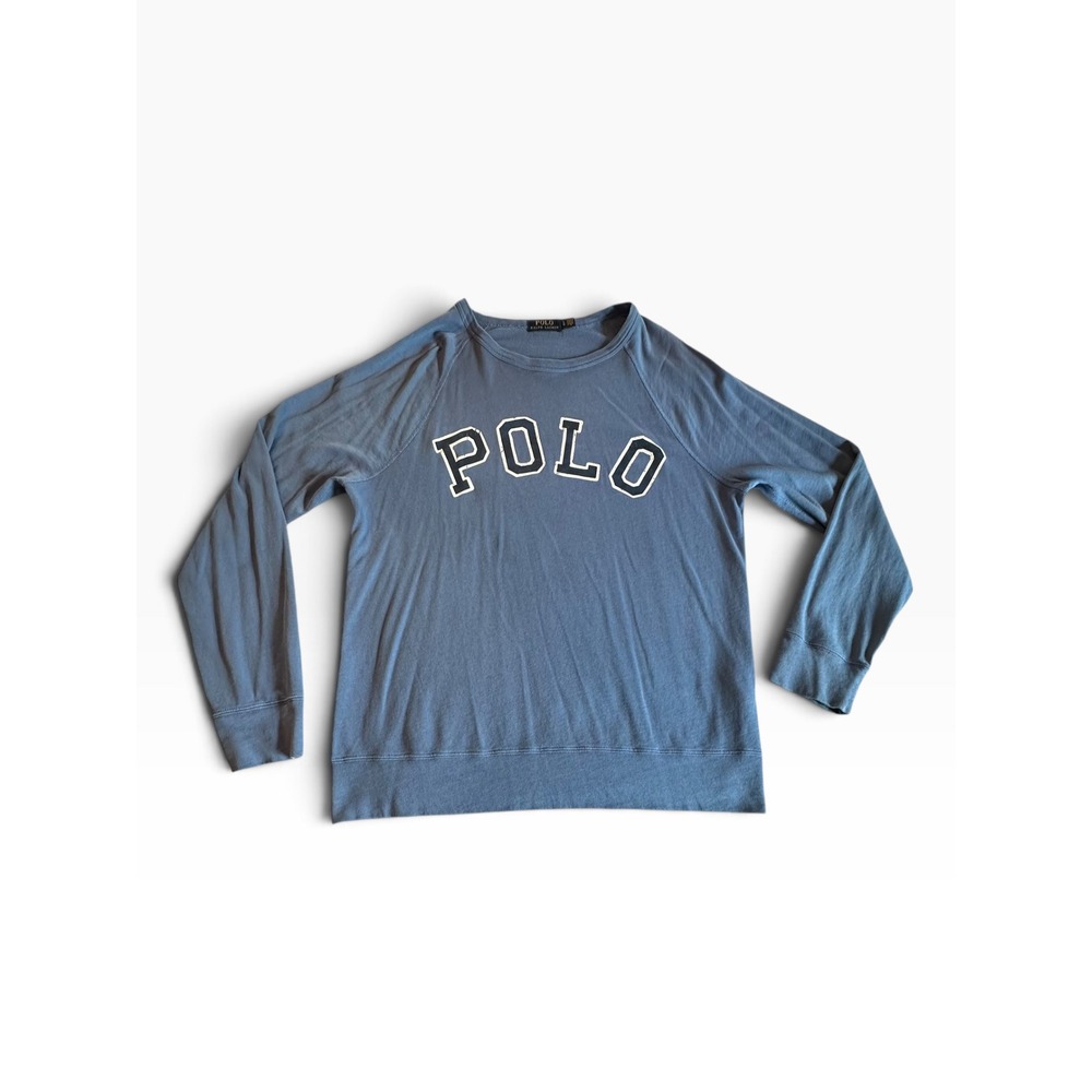 Polo Ralph Lauren Sweatshirt Mens Large Blue Distressed Logo Pullover